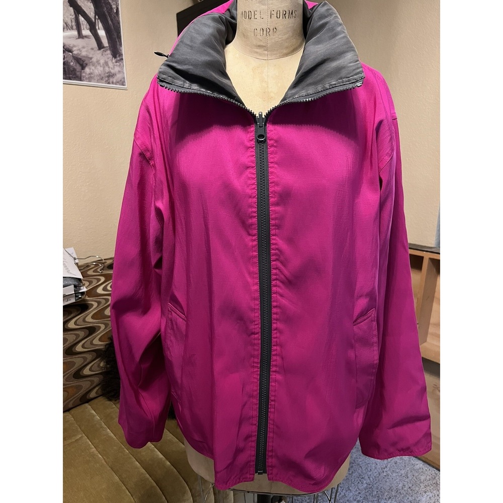 Mycra‎ Pac Life Reversible Women's Raincoat Fuchsia Gray Hooded Jacket Sz 1 S/M
